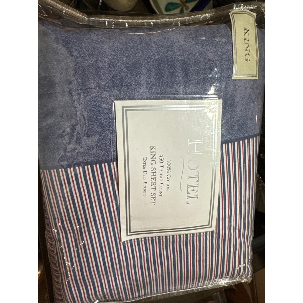 Hotel 100% Cotton 450 Thread Count King Sheet Set Blue Red White Deep Pocket